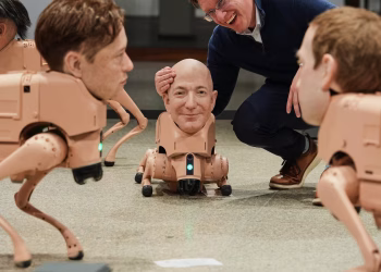 Perros robot con cabezas de Musk y Zuckerberg deambulan por la galería de Berlín en la nueva exposición de Beeple