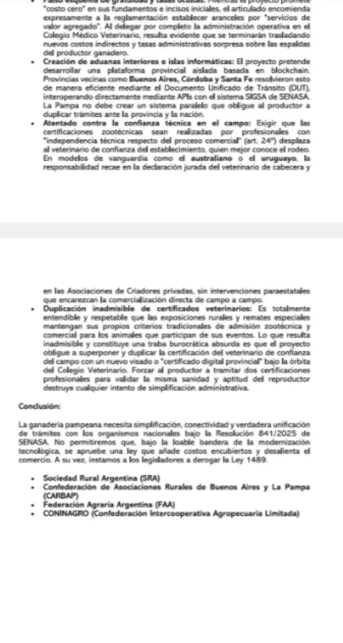 El comunicado del campo