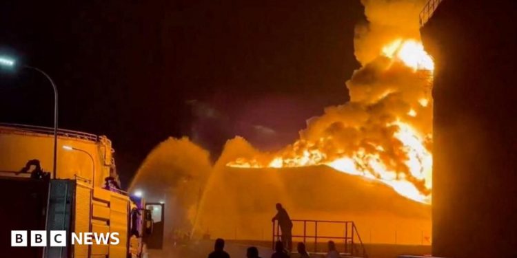Libya oil refinery fire: Firefighters battle huge blaze after drone attack Libya oil refinery fire: Firefighters battle huge blaze after drone attack