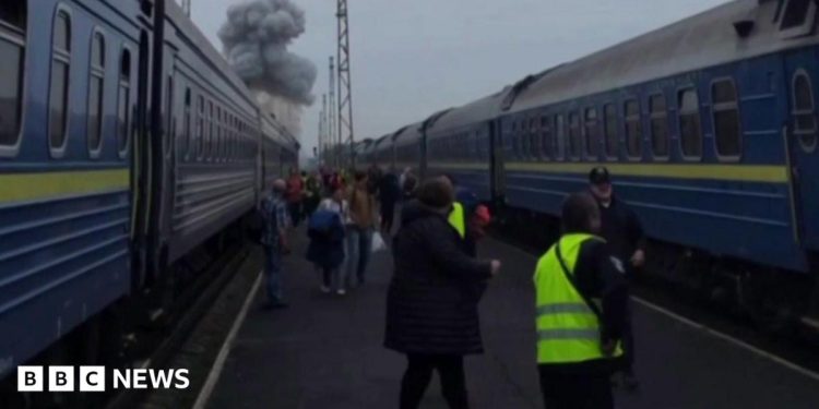 Russia struck train near Poland border shortly after Boris Johnson and top European officials passed through